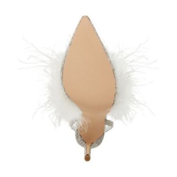 STEVE MADDEN Womens Silver Feather Trim Alexis Stiletto Slip On Slingback 6.5 M - Picture 4 of 4